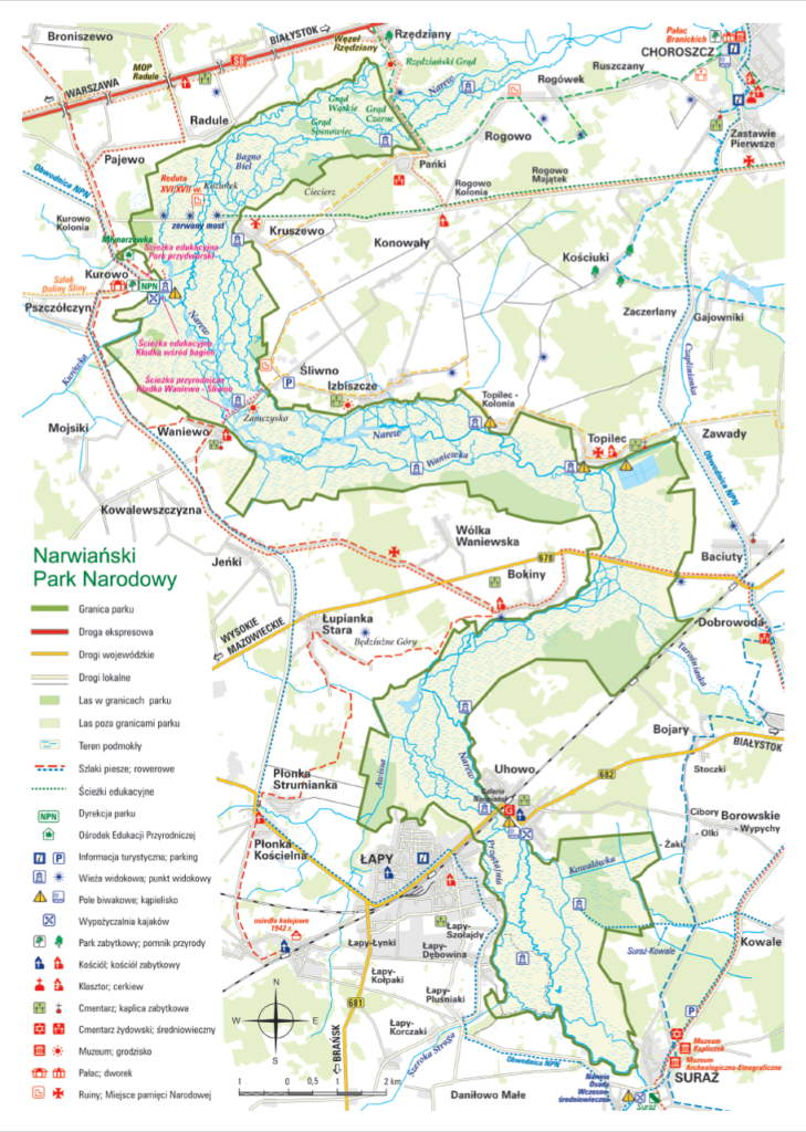 Mapa Narwiańskiego Parku Narodowego - wersja png